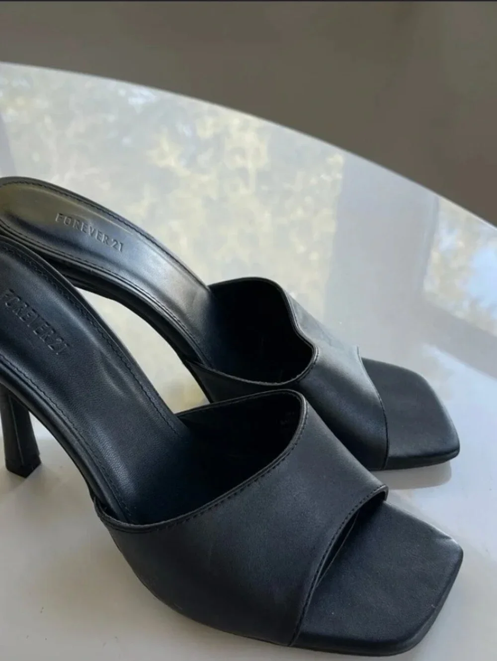 Forever 21 Black Square-Toe Slide Heels US 6.5